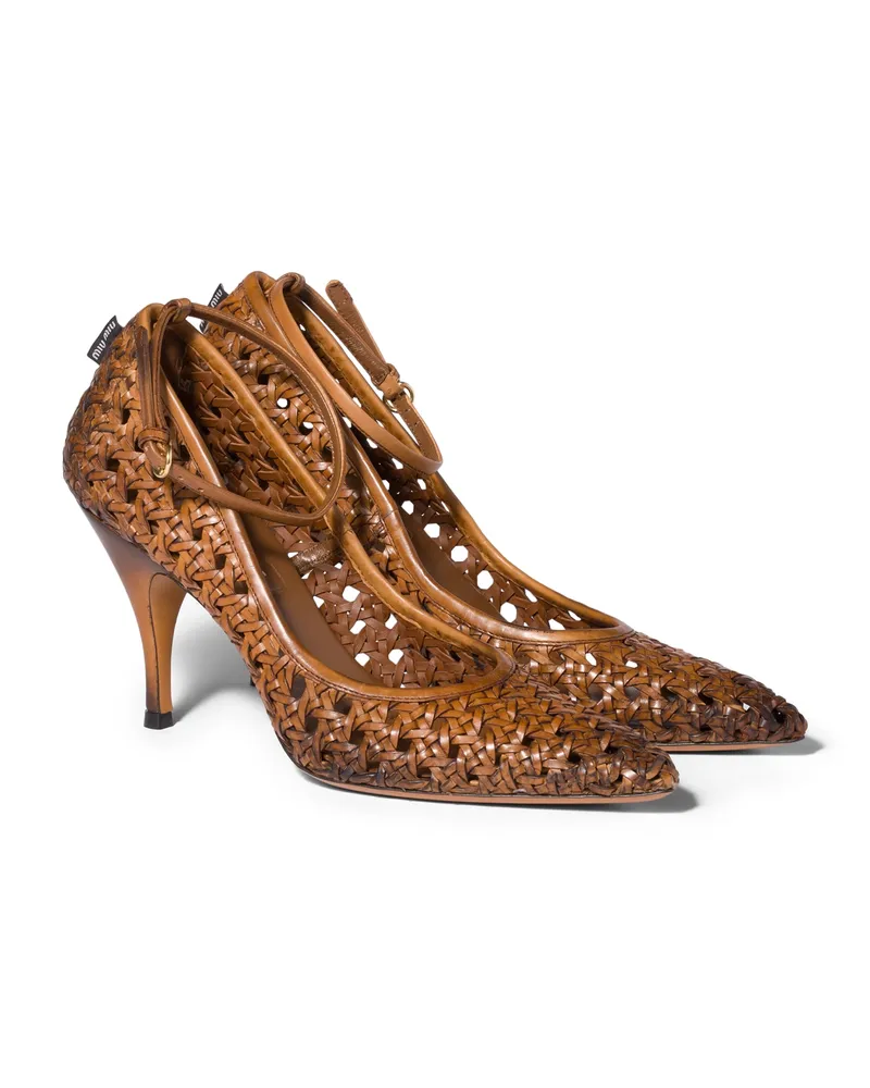 Miu Miu Pumps Aus Gewebtem Leder, Damen, Cognac, Größe Cognac