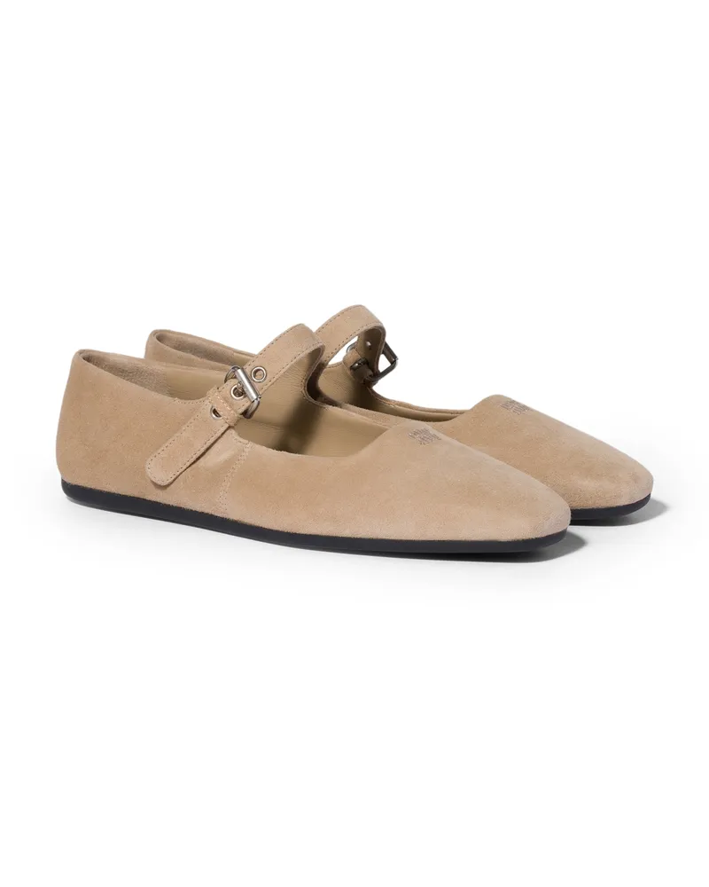 Miu Miu Ballerinas Aus Veloursleder, Damen, Wüstenbeige, Größe Wüstenbeige
