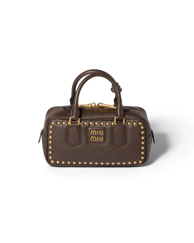 Miu Miu Arcadie Tasche Aus Leder Mit Nieten, Damen, Mahagoni Mahagoni