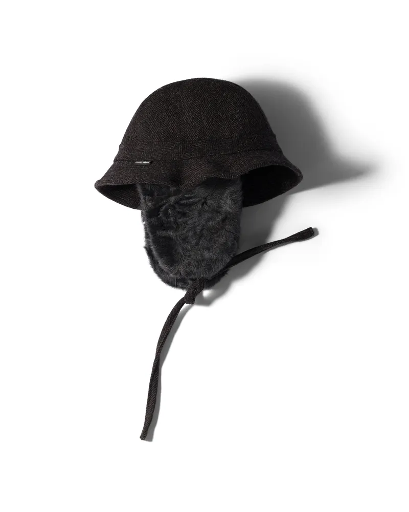 Miu Miu Hut Aus Wolle Und Chekiang, Damen, Ebony/grey, Größe Ebony