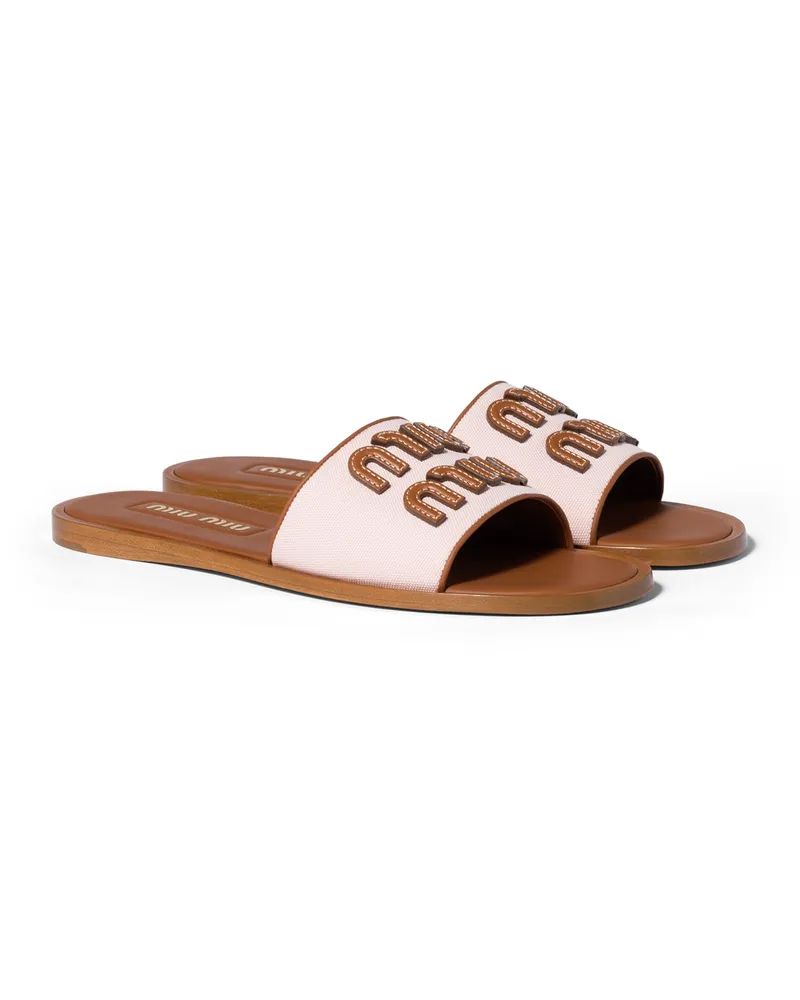 Miu Miu Pantoletten Aus Canvas Und Leder, Damen, Pfirsich/brandy, Größe Pfirsich