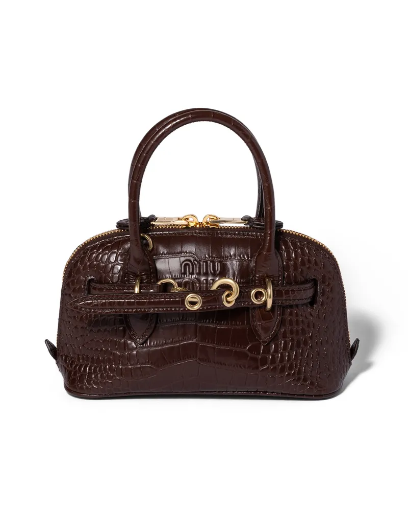 Miu Miu Aventure Mini Bag Aus Kroko-geprägtem Leder, Damen, Kakaobraun Kakaobraun