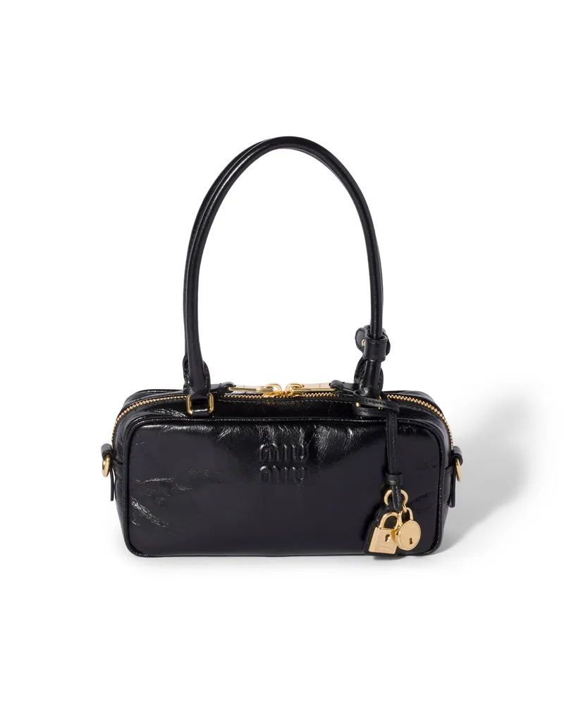 Miu Miu Beau Mini-tasche Aus Glänzendem Leder, Damen, Schwarz Schwarz