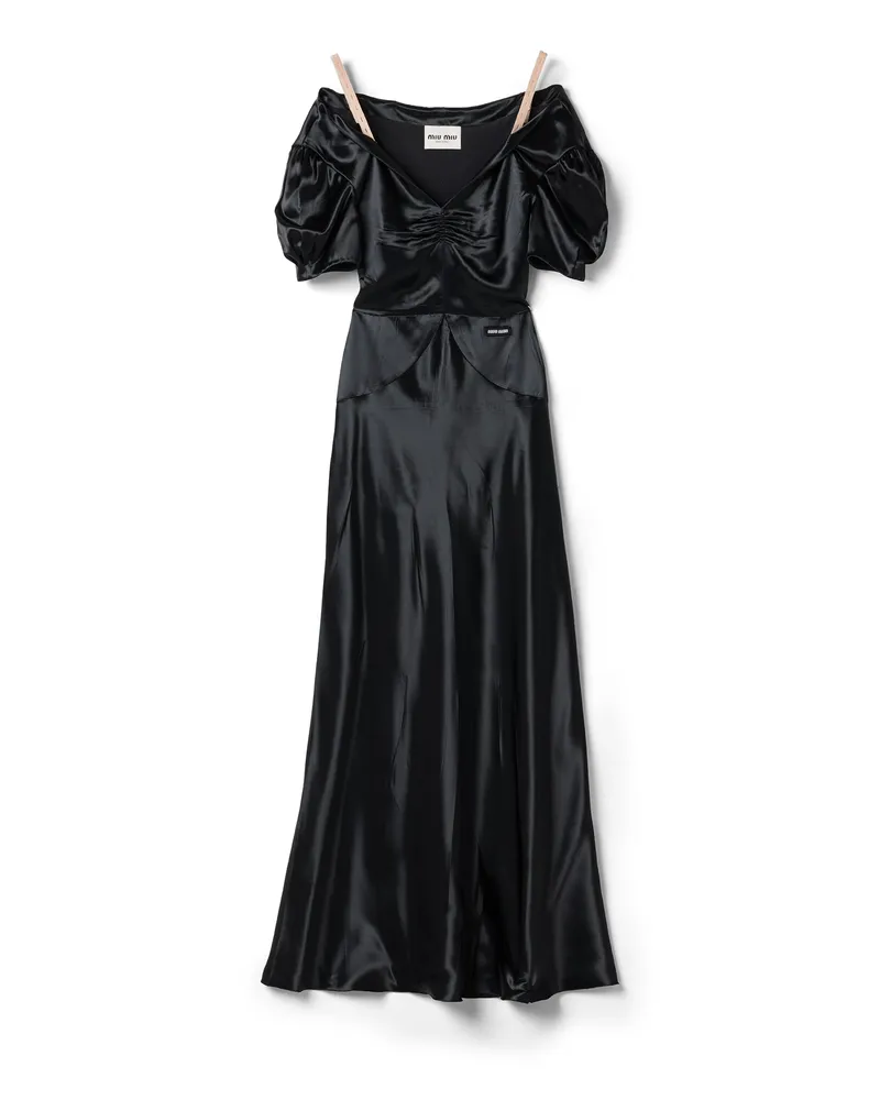 Miu Miu Langes Kleid Aus Satin, Damen, Schwarz, Größe Schwarz