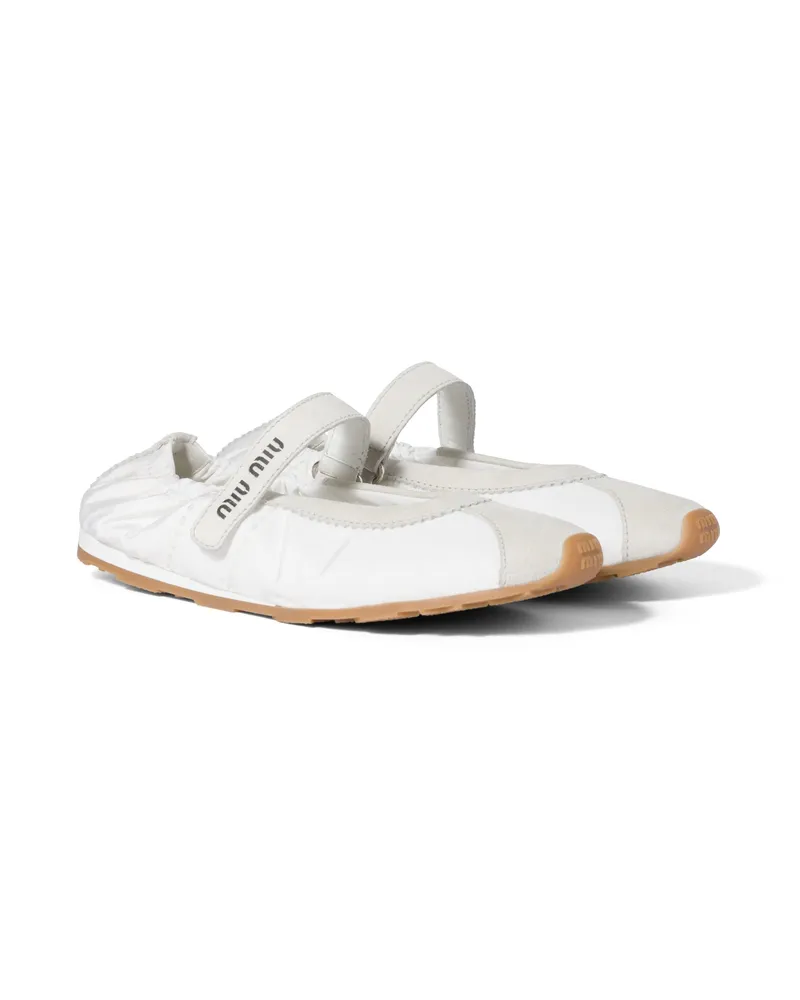 Miu Miu Plume Ballerinas Aus Funktionsgewebe Und Wildleder, Damen, Weiss, Größe Weiss