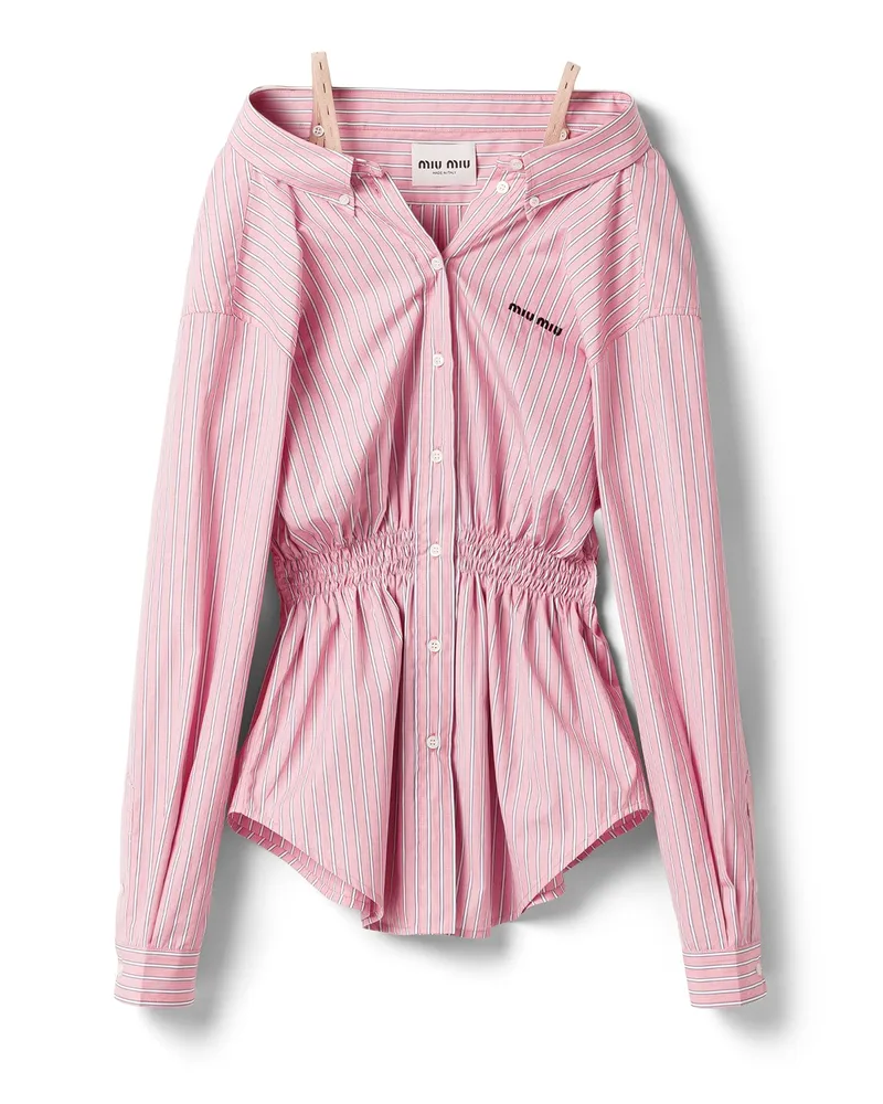 Miu Miu Gestreiftes Kleid Aus Popeline, Damen, Rosa, Größe Rosa