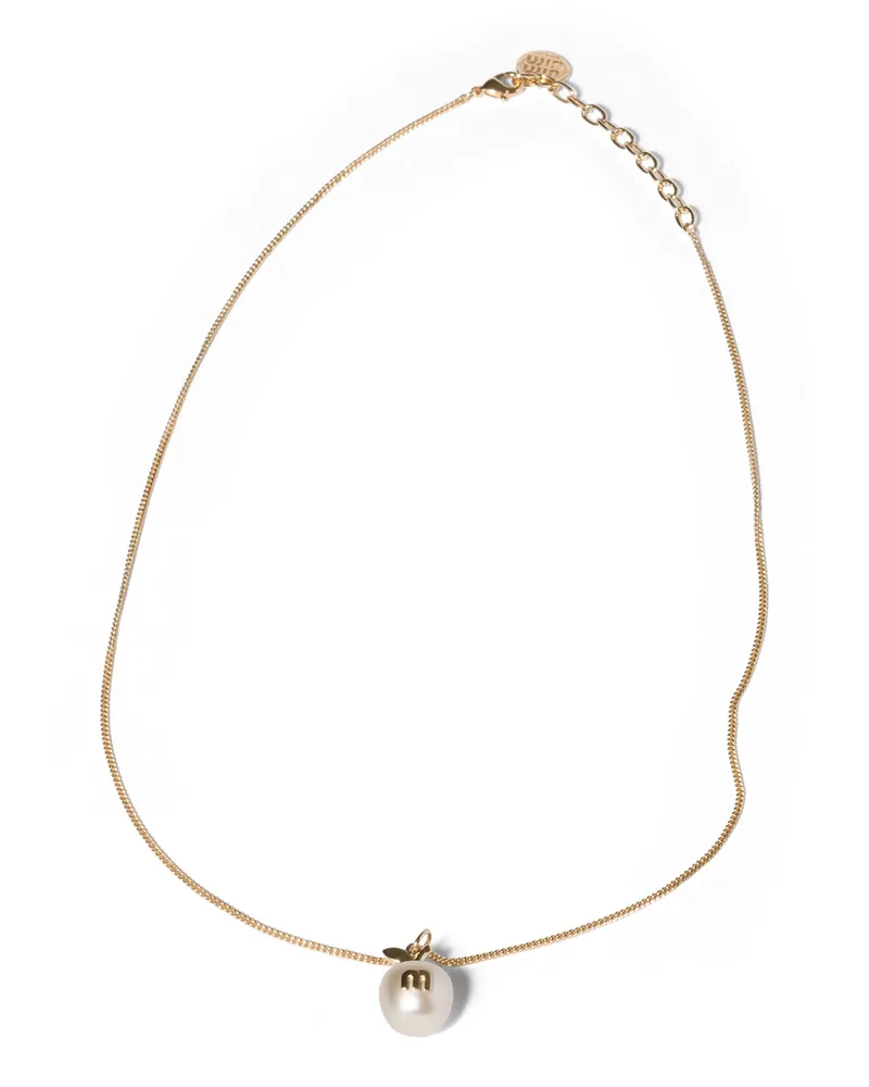 Miu Miu Halskette Aus Metall Mit Anhänger, Damen, Gold/cremeweiss Gold