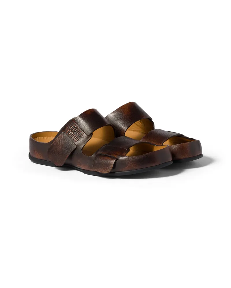Miu Miu Sandalen Aus Gebleichtem Leder, Damen, Palisander, Größe Palisander
