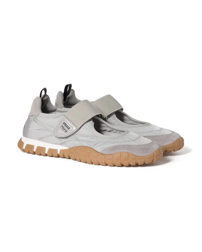Miu Miu Tyre Ballerinas Aus Funktionsgewebe Und Wildleder, Damen, Wolkengrau, Größe Wolkengrau