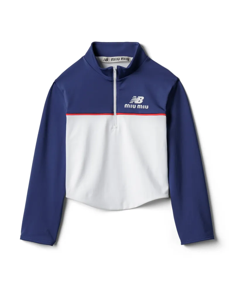 Miu Miu Top Aus Technischem Stretch-jersey, Damen, Weiß/königsblau/rot, Größe Weiß
