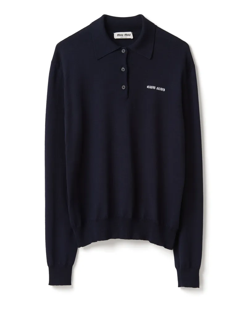 Miu Miu Gestricktes Poloshirt Aus Wolle, Damen, Blau, Größe Blau