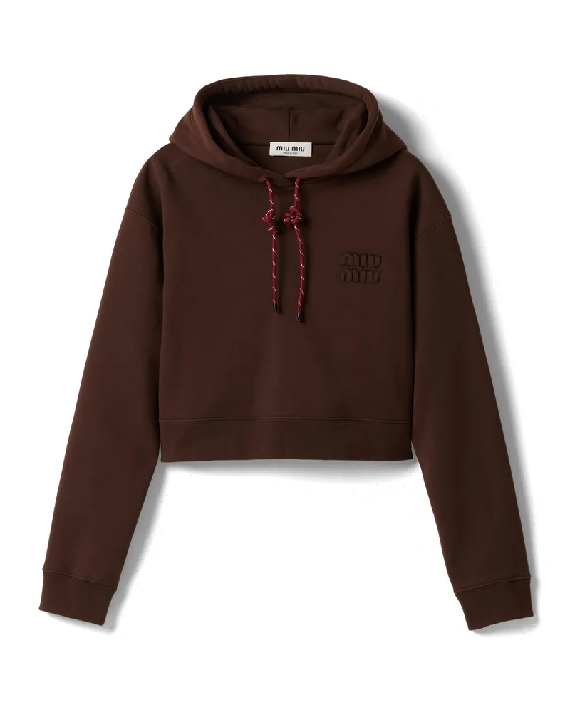 Miu Miu Kapuzenpullover Aus Baumwoll-fleece, Damen, Kakaobraun, Größe Kakaobraun