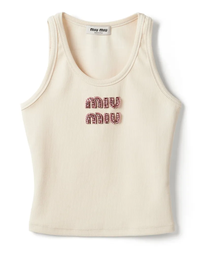 Miu Miu Top Aus Geripptem Jersey, Damen, Hellbraun / Rosa, Größe Hellbraun