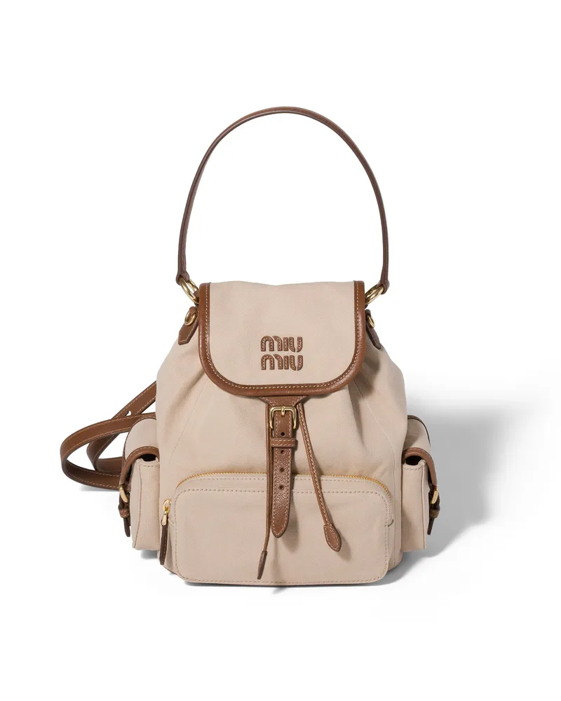 Miu Miu Rucksack Aus Canvas Und Leder, Damen, Kordel/eiche Kordel