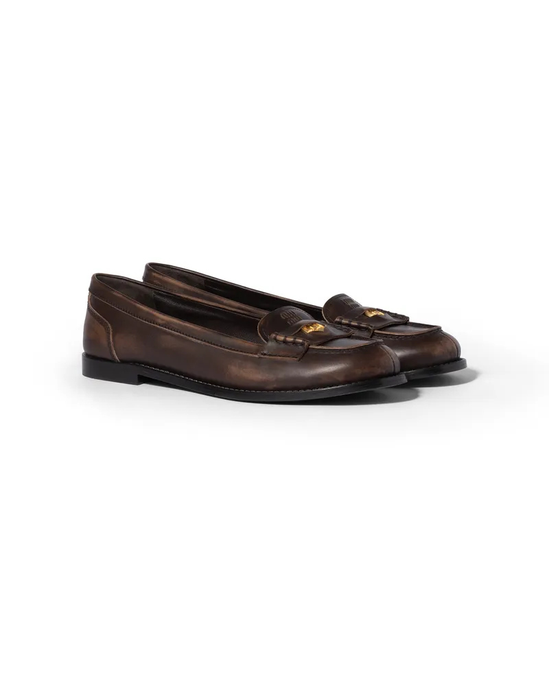 Miu Miu Loafer Aus Leder, Damen, Ebenholz, Größe Ebenholz