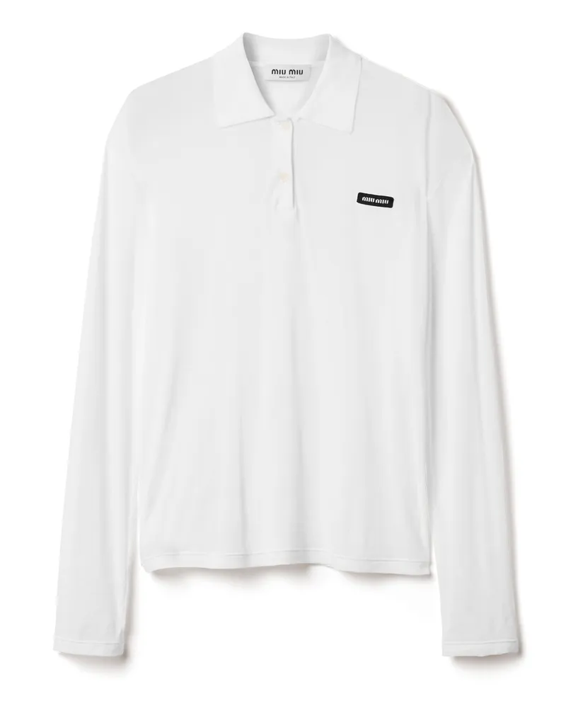 Miu Miu Poloshirt Aus Geripptem Jersey, Damen, Weiss, Größe Weiss