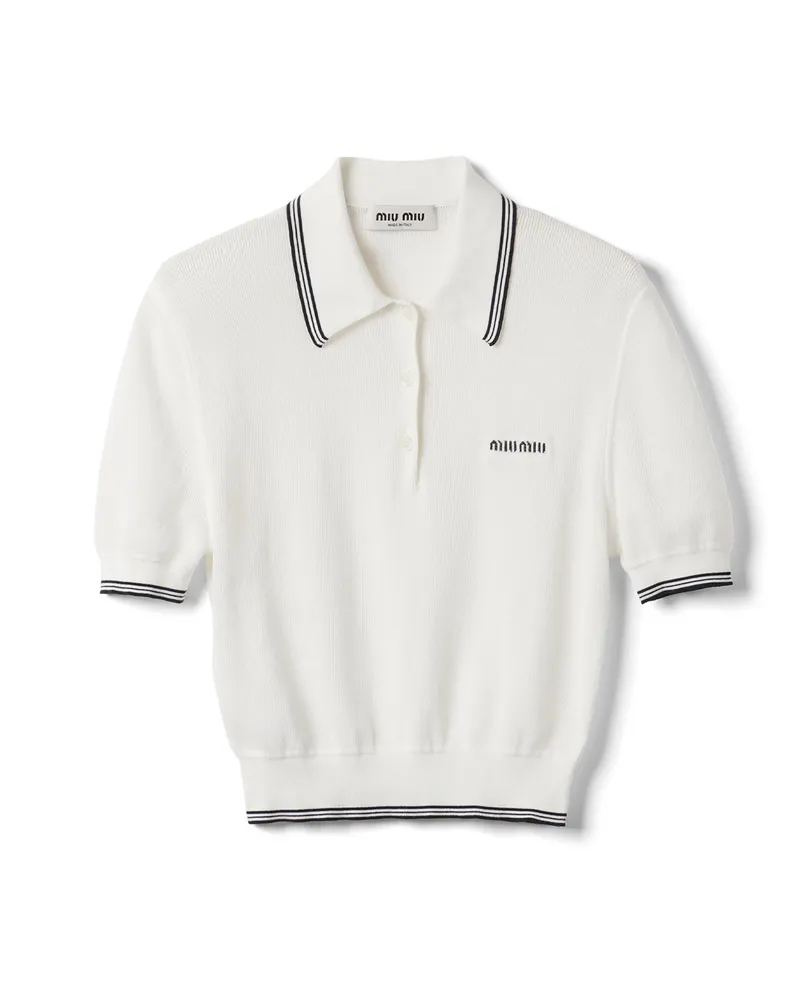 Miu Miu Poloshirt Aus Baumwolljersey, Damen, Weiss/blau, Größe Weiss