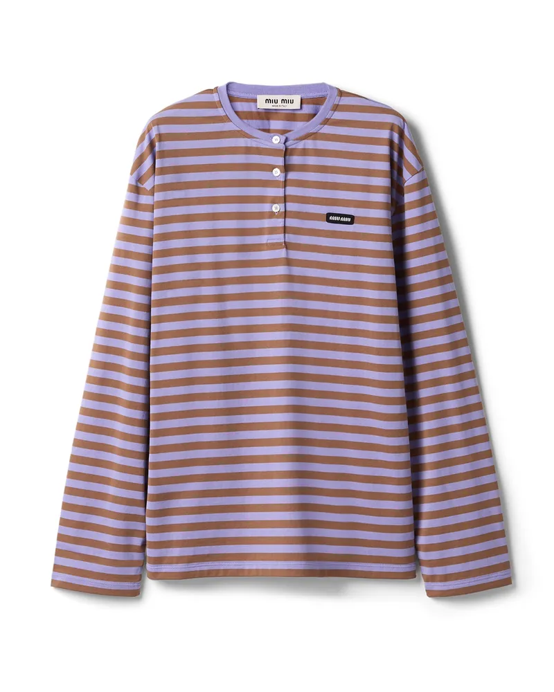 Miu Miu Gestreiftes T-shirt Aus Jersey, Damen, Bark / Lilac, Größe Bark