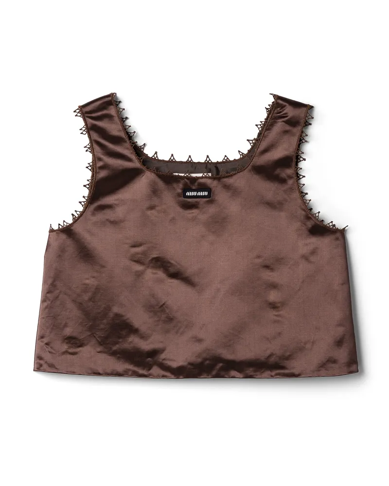 Miu Miu Kurzes Top Aus Satin, Damen, Kakaobraun, Größe Kakaobraun