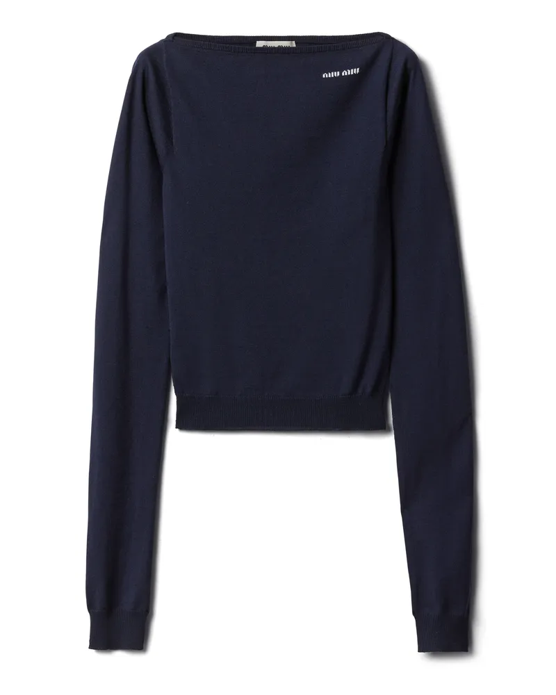 Miu Miu Pullover Aus Wolle Mit U-boot-ausschnitt, Damen, Blau, Größe Blau