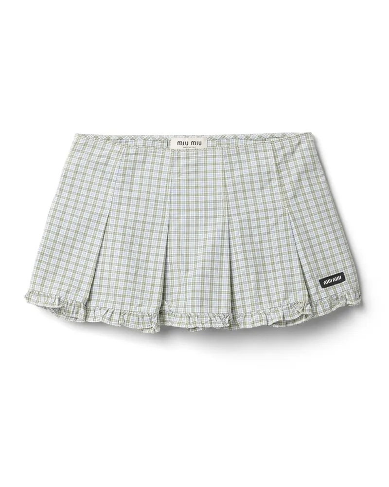 Miu Miu Plissierter Minirock Mit Karomuster , Damen, Weiß/salbeigrün, Größe Weiß