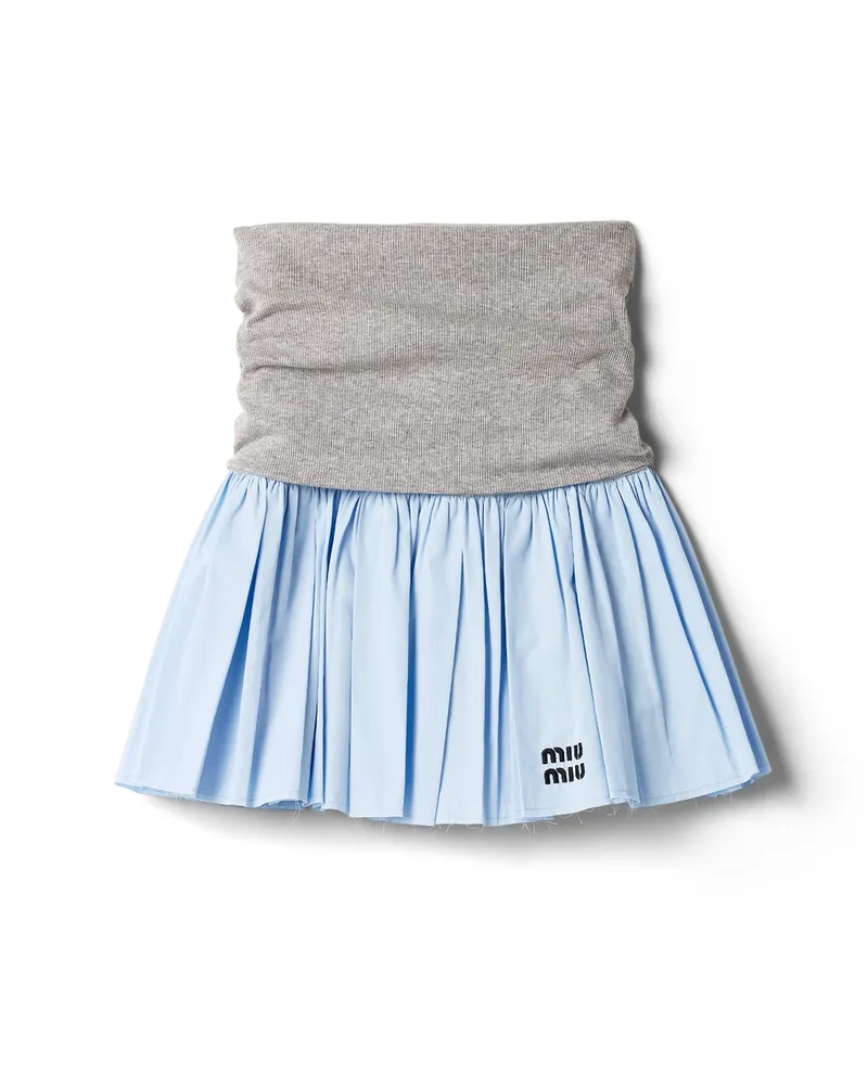 Miu Miu Rock Aus Jersey Und Popeline, Damen, Grau/himmelblau, Größe Grau