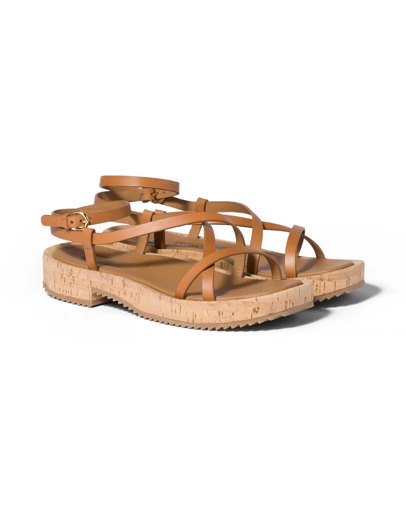 Miu Miu Sandalen Aus Leder, Damen, Natur, Größe Natur