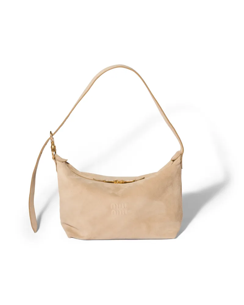 Miu Miu Spirit Tasche Aus Veloursleder, Damen, Ecru Ecru