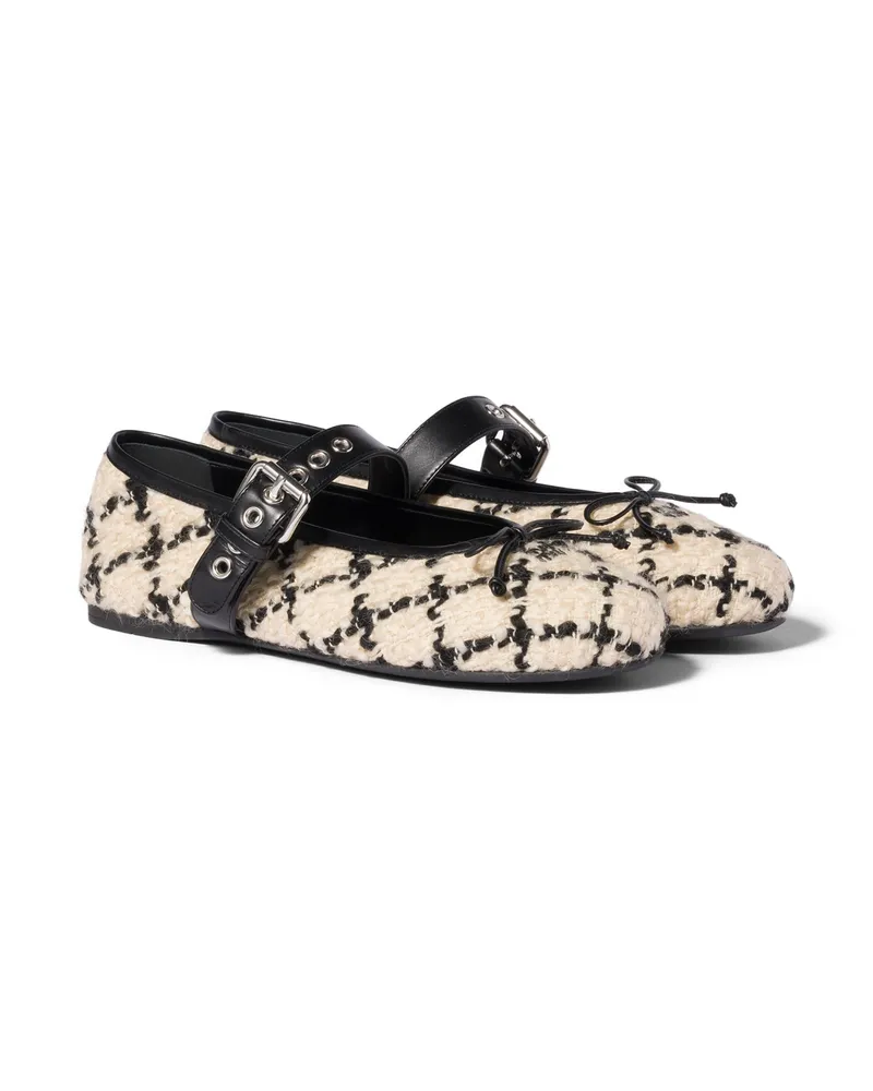 Miu Miu Ballerinas Aus Bouclé-karomuster, Damen, Elfenbein/schwarz, Größe Elfenbein