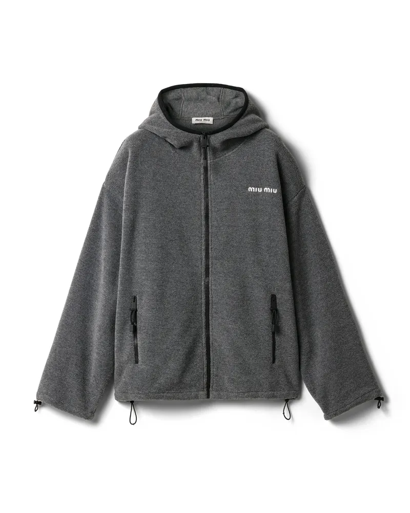 Miu Miu Kapuzenjacke Aus Fleece Mit Reißverschluss, Damen, Grau, Größe Grau