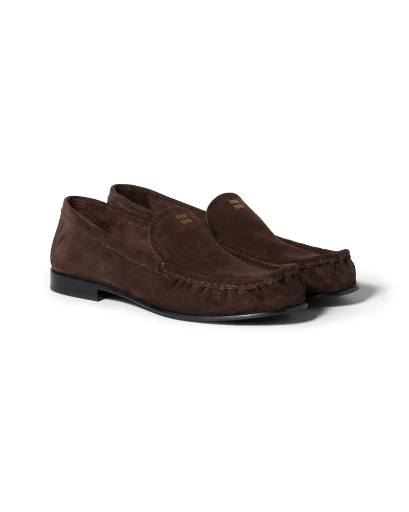 Miu Miu Loafer Aus Wildleder, Damen, Dunkelbraun, Größe Dunkelbraun