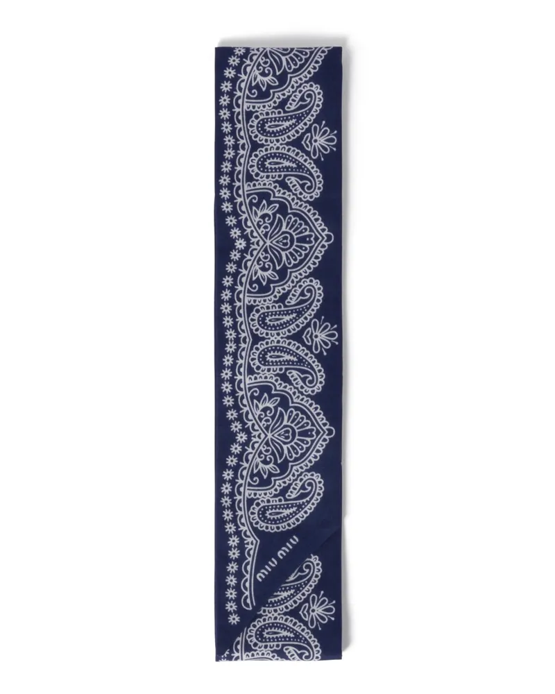 Miu Miu Schal Aus Bedrucktem Popeline, Damen, Blau Blau