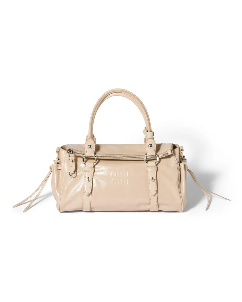 Miu Miu Handtasche Aus Glänzendem Leder, Damen, Travertingrau Travertingrau