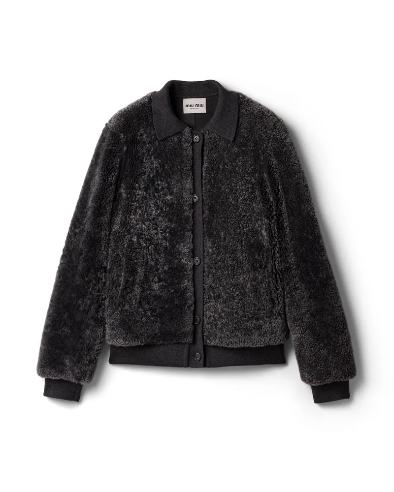 Miu Miu Blousonjacke Aus Lammfell Und Strick, Damen, Grau, Größe Grau