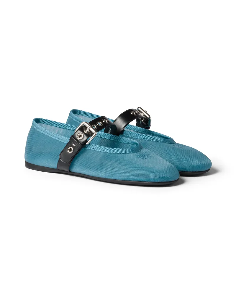 Miu Miu Ballerinas Aus Mesh, Damen, Anis, Größe Anis