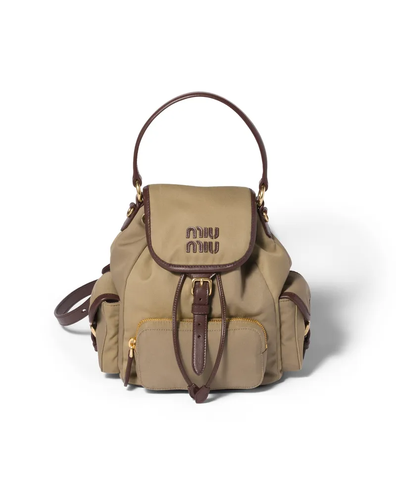 Miu Miu Rucksack Aus Chino Und Leder, Damen, Khaki Khaki