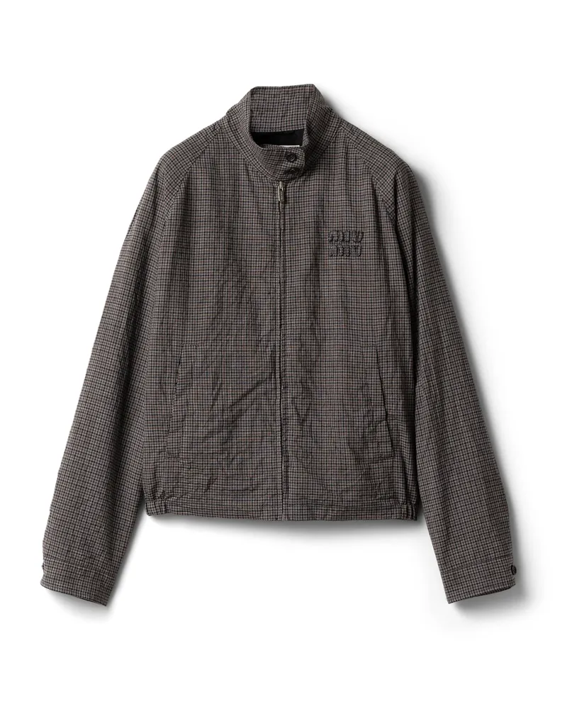 Miu Miu Blousonjacke Aus Vichy-wolle, Damen, Grey/cocoa Brown, Größe Grey