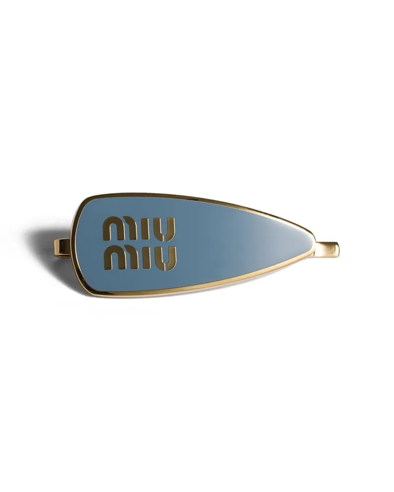 Miu Miu Haarspange Aus Emailliertem Metall, Damen, Hellblau Hellblau