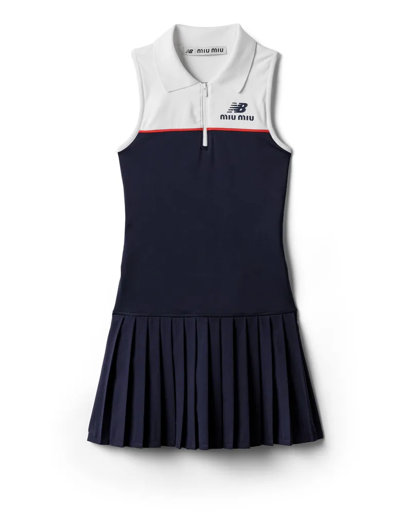 Miu Miu Kleid Aus Technischem Stretch-jersey, Damen, Baltikblau/weiß/rot, Größe Baltikblau