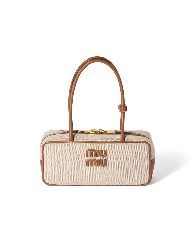Miu Miu Beau Tasche Aus Canvas Und Leder, Damen, Beige/brandy Beige