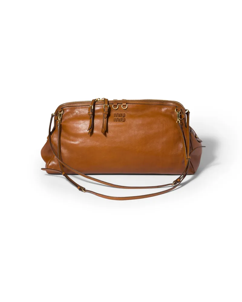 Miu Miu Caprice Clutch Aus Leder, Damen, Cognac Cognac