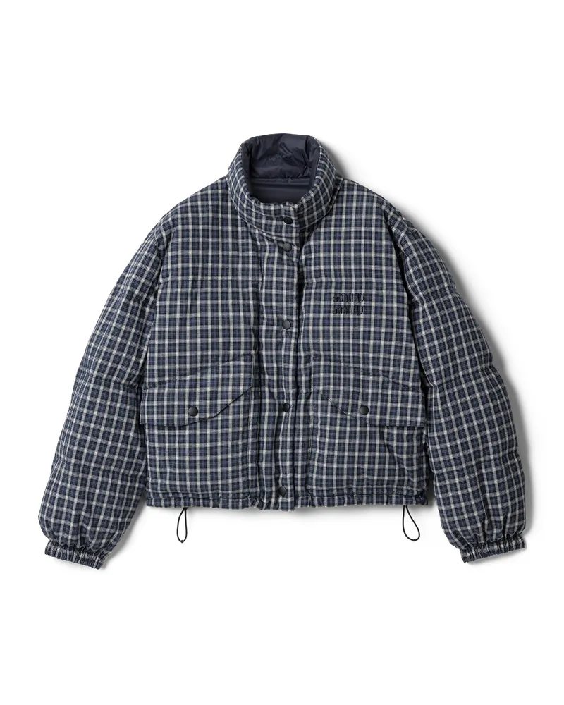 Miu Miu Wendbare Daunenjacke Aus Flanell, Damen, Blau/weiss, Größe Blau