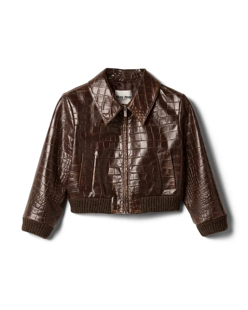 Miu Miu Jacke Aus Kroko-geprägtem Leder, Damen, Sienna, Größe Sienna
