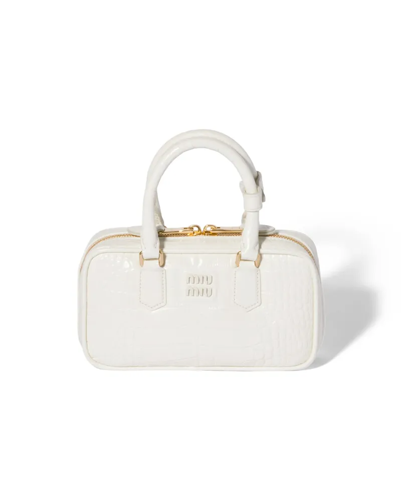 Miu Miu Mini Arcadie Bag In Crocodile Embossed Leather, Damen, Weiss Weiss