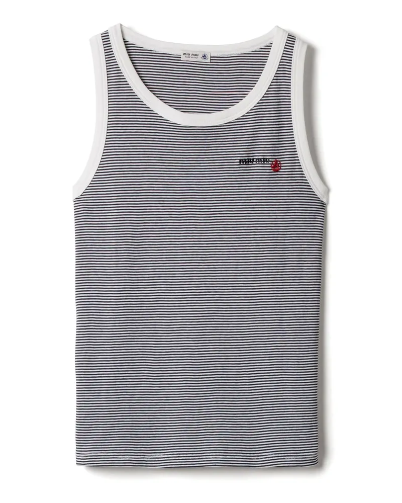 Miu Miu Petit Bateau X  Top Aus Geripptem Jersey, Damen, Weiss/blau, Größe Weiss