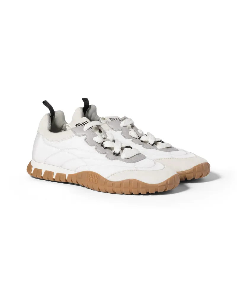 Miu Miu Tyre Sneaker Aus Funktionsgewebe Und Wildleder, Damen, Weiss/granitgrau, Größe Weiss