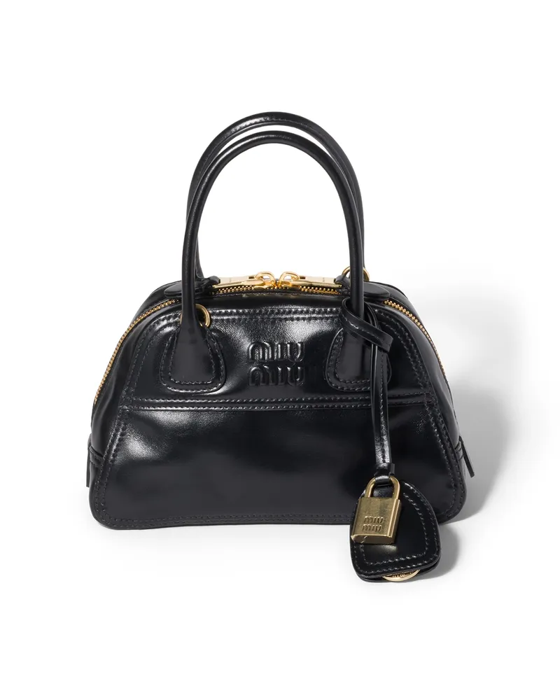 Miu Miu Vivant Mini Bag Aus Glänzendem Leder, Damen, Schwarz Schwarz