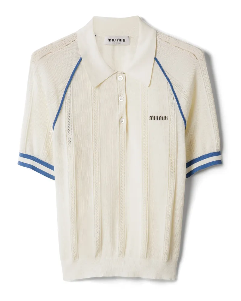 Miu Miu Poloshirt Aus Baumwollstrick, Damen, Natur/leuchtendblau, Größe Natur