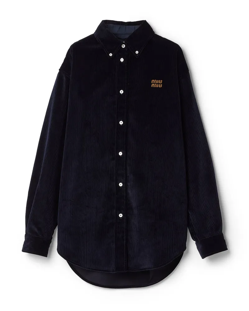 Miu Miu Hemd Aus Cord Und Wildleder, Damen, Blau, Größe Blau