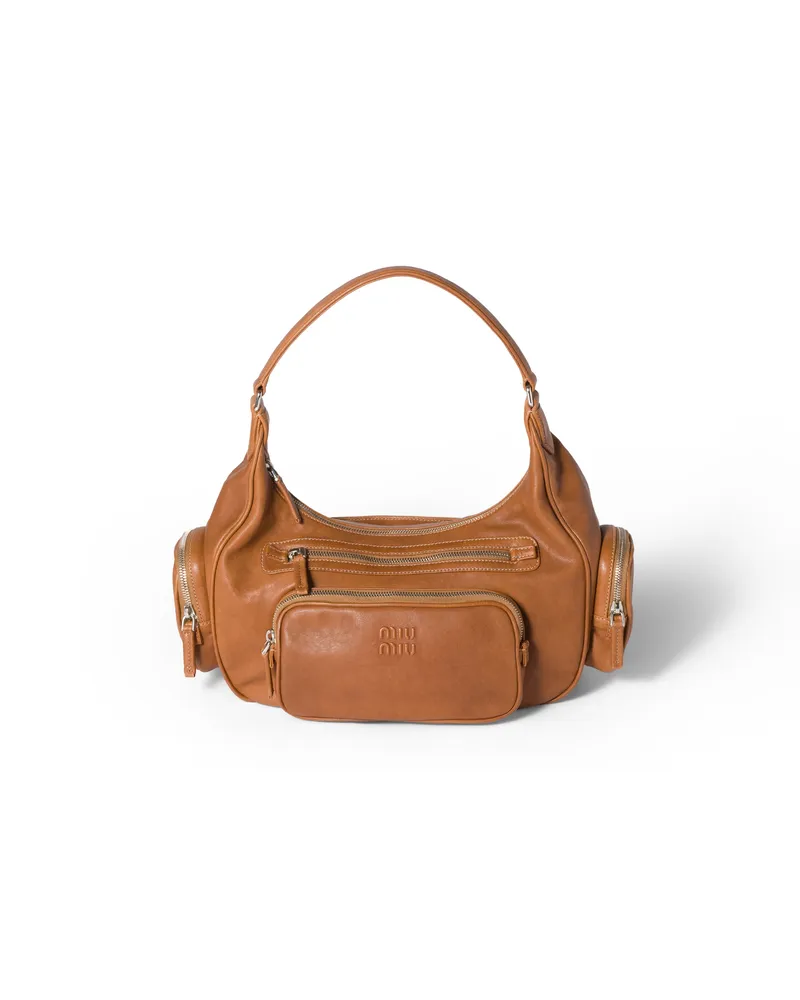 Miu Miu Pocket Tasche Aus Nappa-leder, Damen, Karamell Karamell